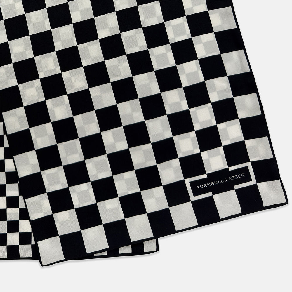 Chequered Navy & White Scarf in Silk