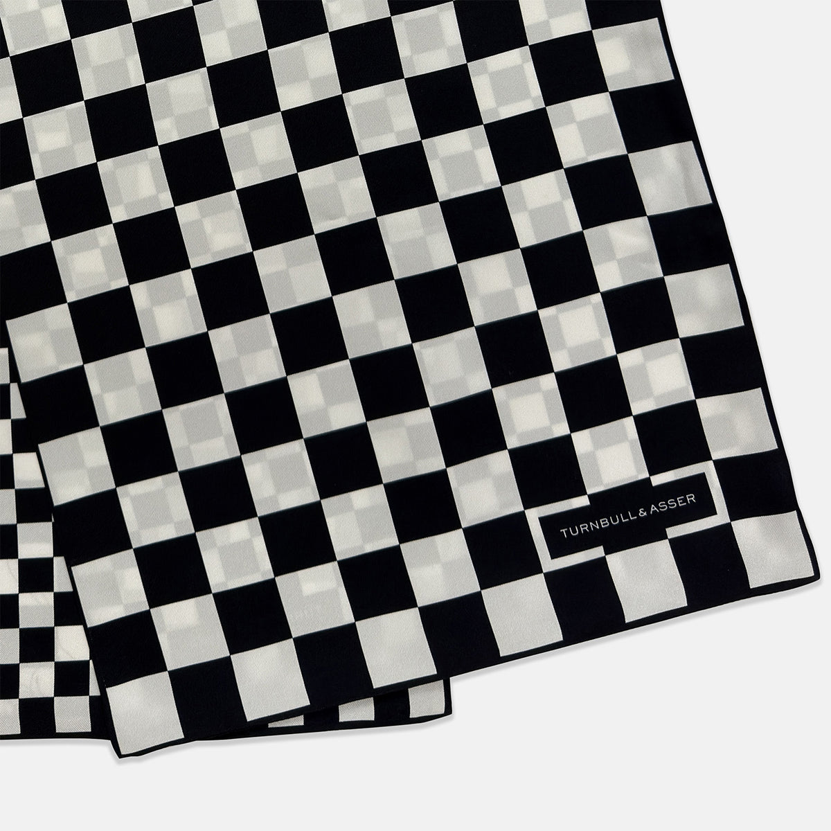 View 3 of product Chequered Navy & White Scarf in Silk