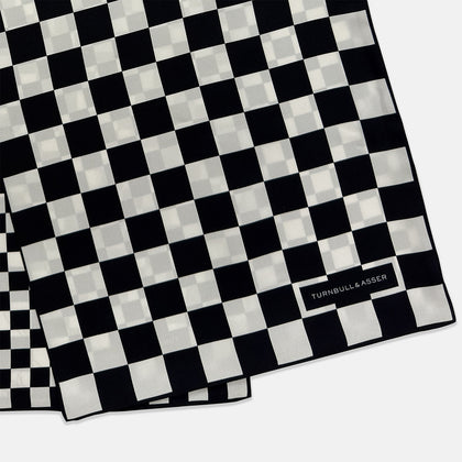 Chequered Navy & White Scarf in Silk Image 2