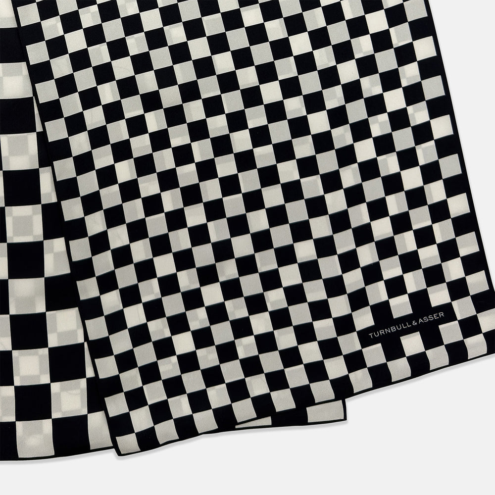 Chequered Navy & White Scarf in Silk