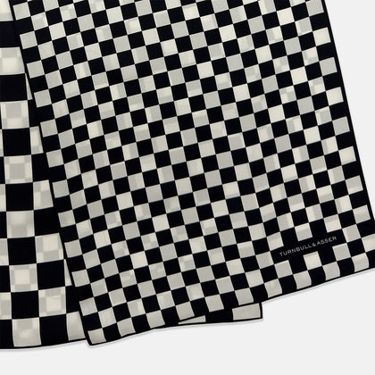 Chequered Navy & White Scarf in Silk Image 3