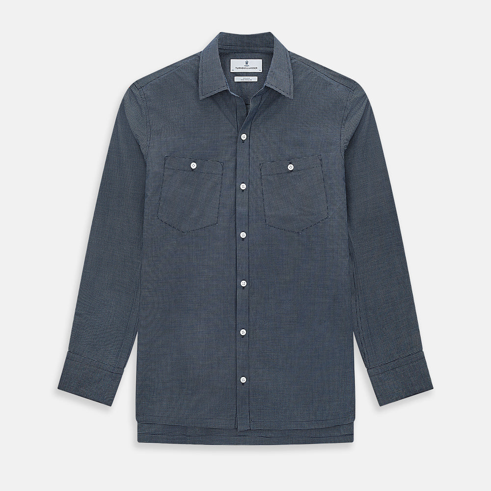 Navy and White Pin Check Piccadilly Shirt 18.5