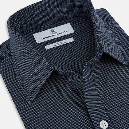 Navy and White Pin Check Piccadilly Shirt