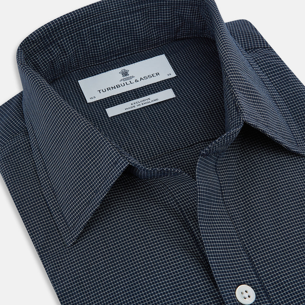 Navy and White Pin Check Piccadilly Shirt 18.5