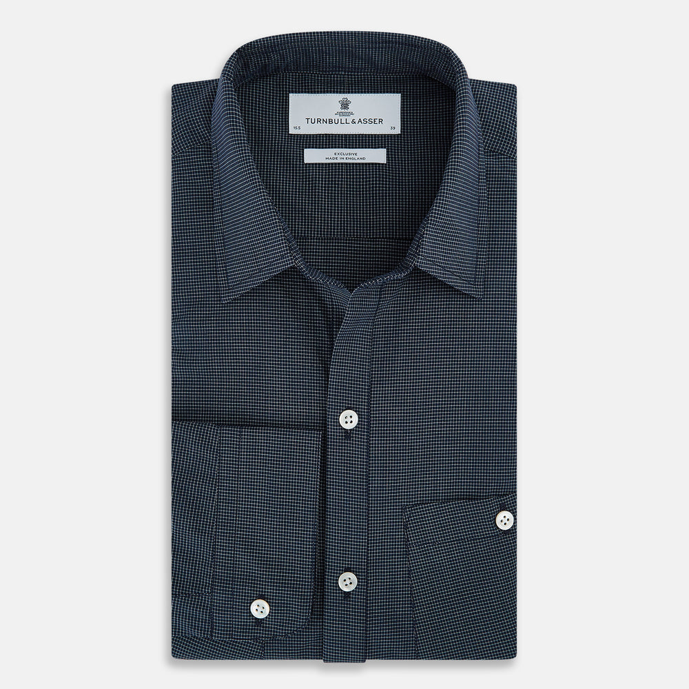 Navy and White Pin Check Piccadilly Shirt 18.5