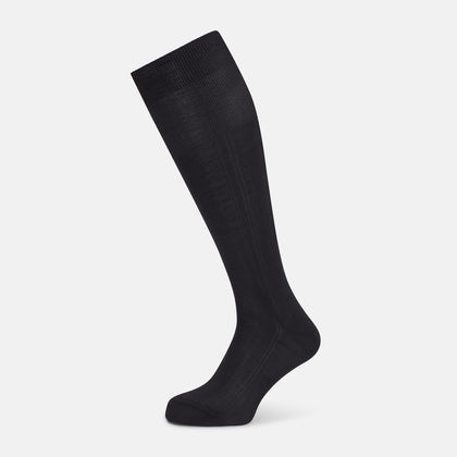 Navy Silk Long Socks