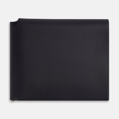 Navy Leather Trifold Card Holder with Metal Money Clip