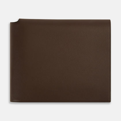 Dark Chocolate  Leather Trifold Card Holder with Metal Money Clip