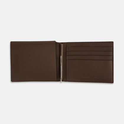 Dark Chocolate  Leather Trifold Card Holder with Metal Money Clip Image 1