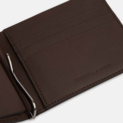 Dark Chocolate  Leather Trifold Card Holder with Metal Money Clip Image 3