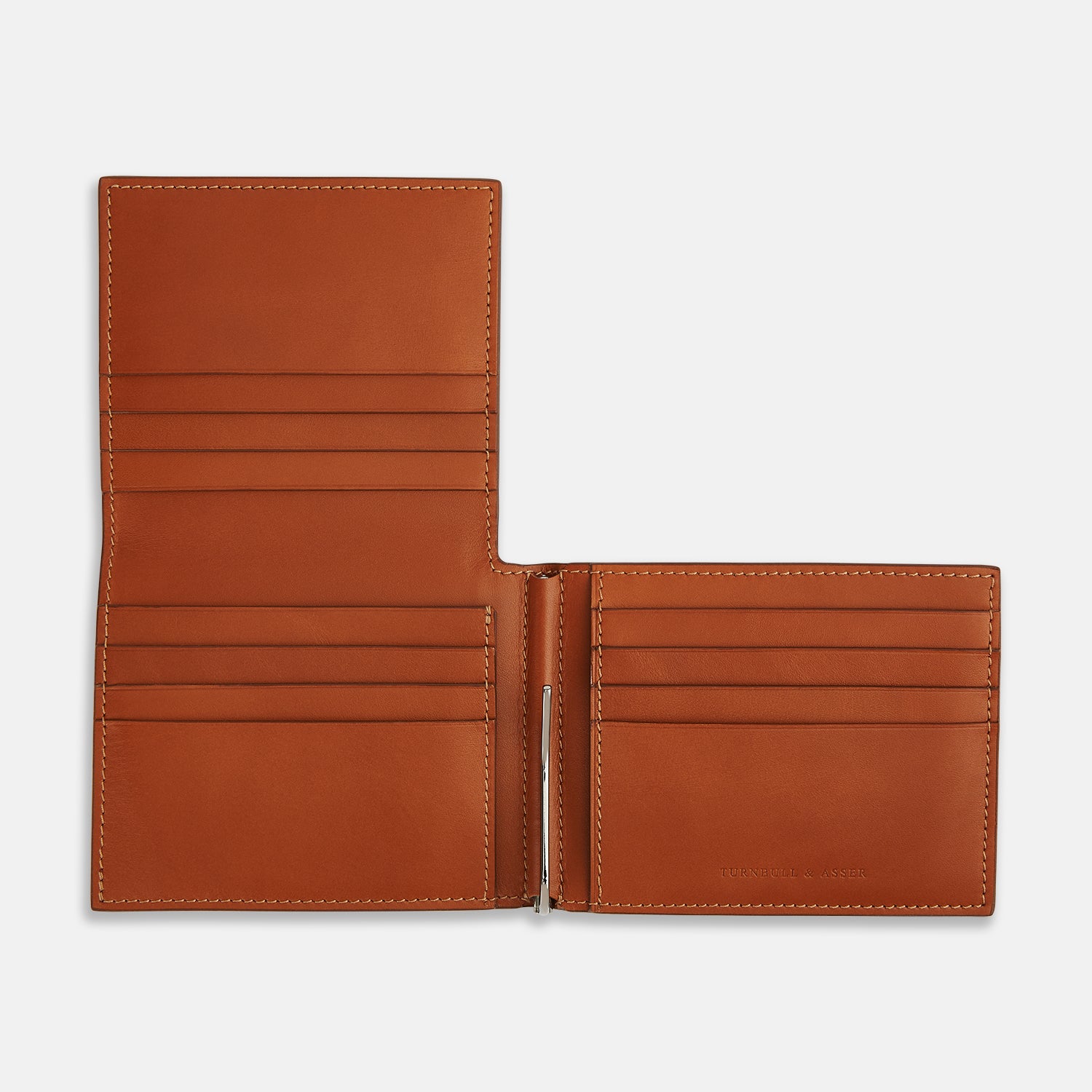 View 3 of product Cognac Leather Trifold Card Holder with Metal Money Clip OS