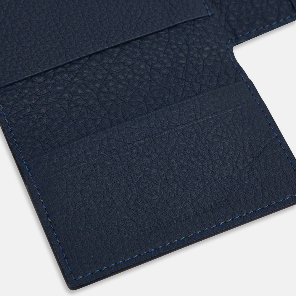 Navy Full-Grain Leather Trifold Wallet OS