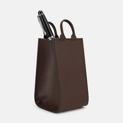 Dark Chocolate Leather Pen holder Image 3