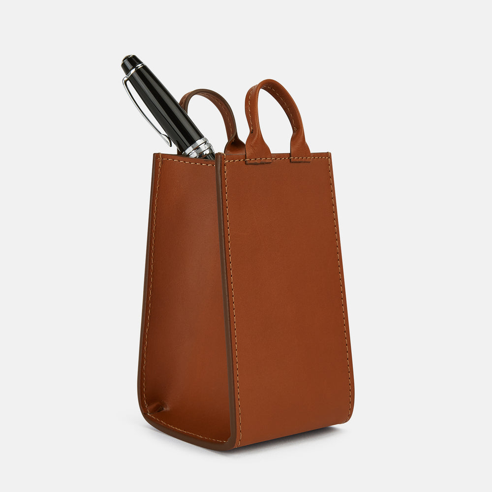 Cognac Leather Pen holder OS