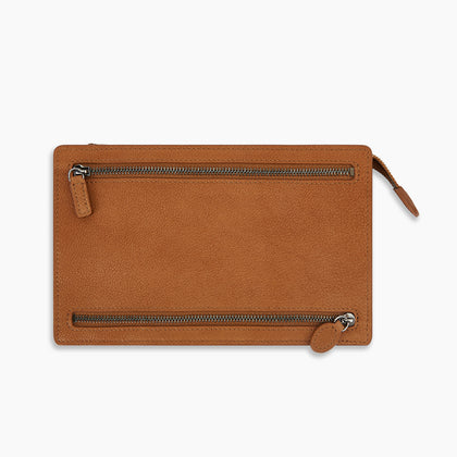Cognac Full-Grain Leather Zip Envelope Pouch Image 3