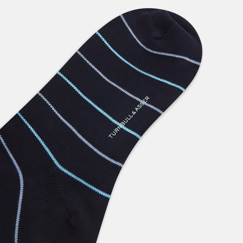 Navy Striped Mid-Length Socks 13