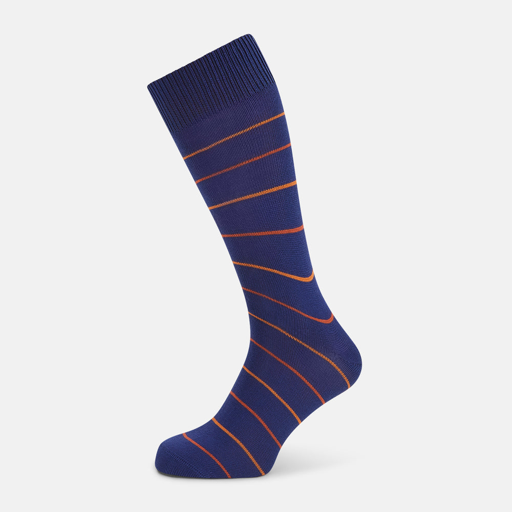 Royal Blue and Orange Striped Mid-Length Socks 13
