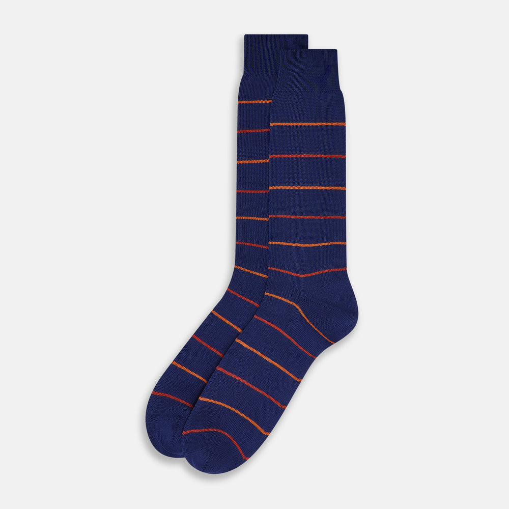 Royal Blue and Orange Striped Mid-Length Socks 13