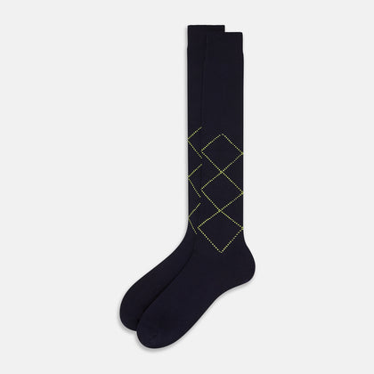 Navy Diamond Long Socks Image 1