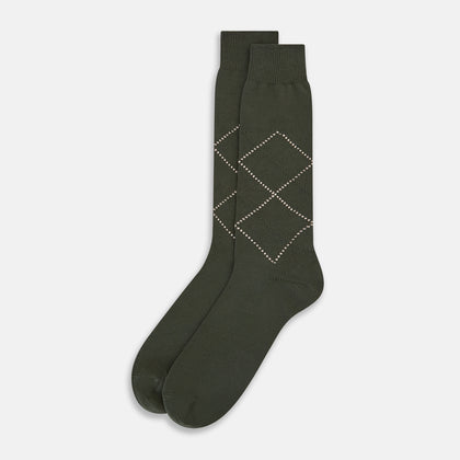 Geometric Olive Green Diamond Socks in Cotton Image 1