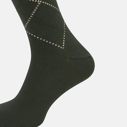 Geometric Olive Green Diamond Socks in Cotton Image 3