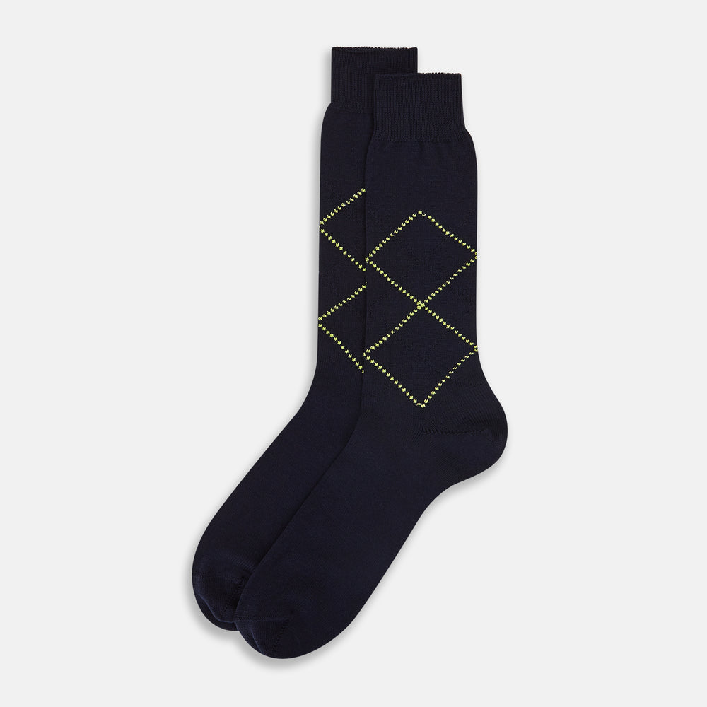 Navy Diamond Mid-Length Socks 13