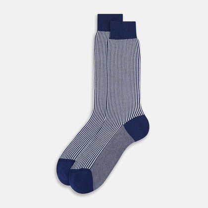 Royal Blue and White Striped Mid-Length Socks Image 1