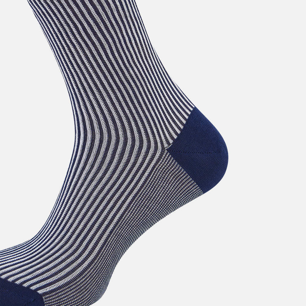 Royal Blue and White Striped Mid-Length Socks 12