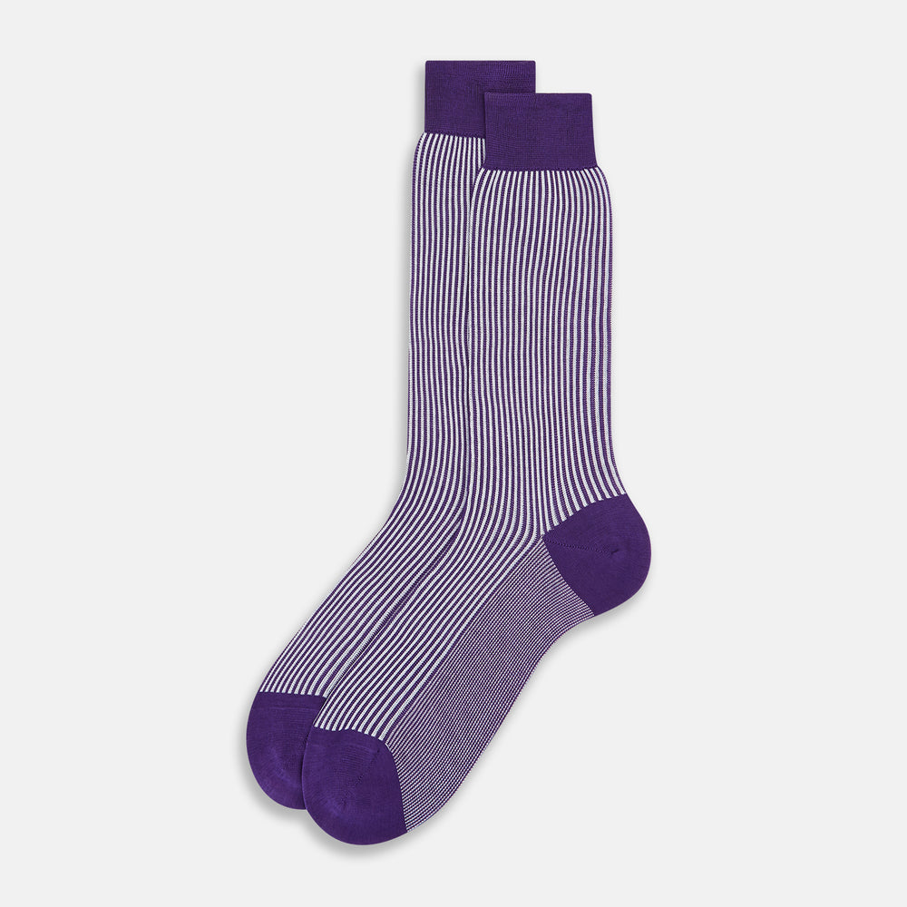 Purple and White Striped Mid-Length Socks 10+