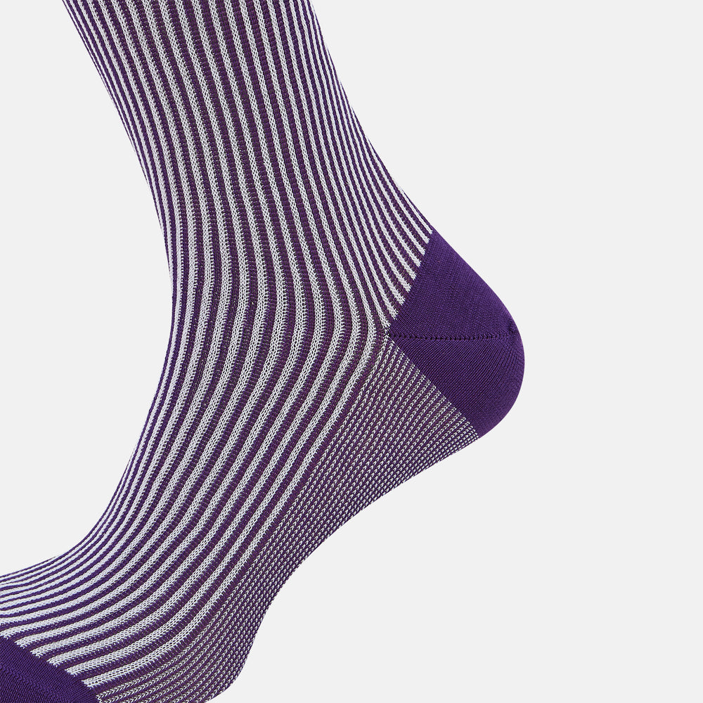 Purple and White Striped Mid-Length Socks 10+