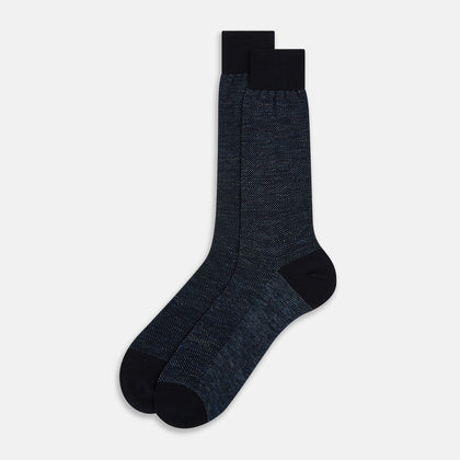 Navy Cotton-Linen Mid-Length Socks Image 1