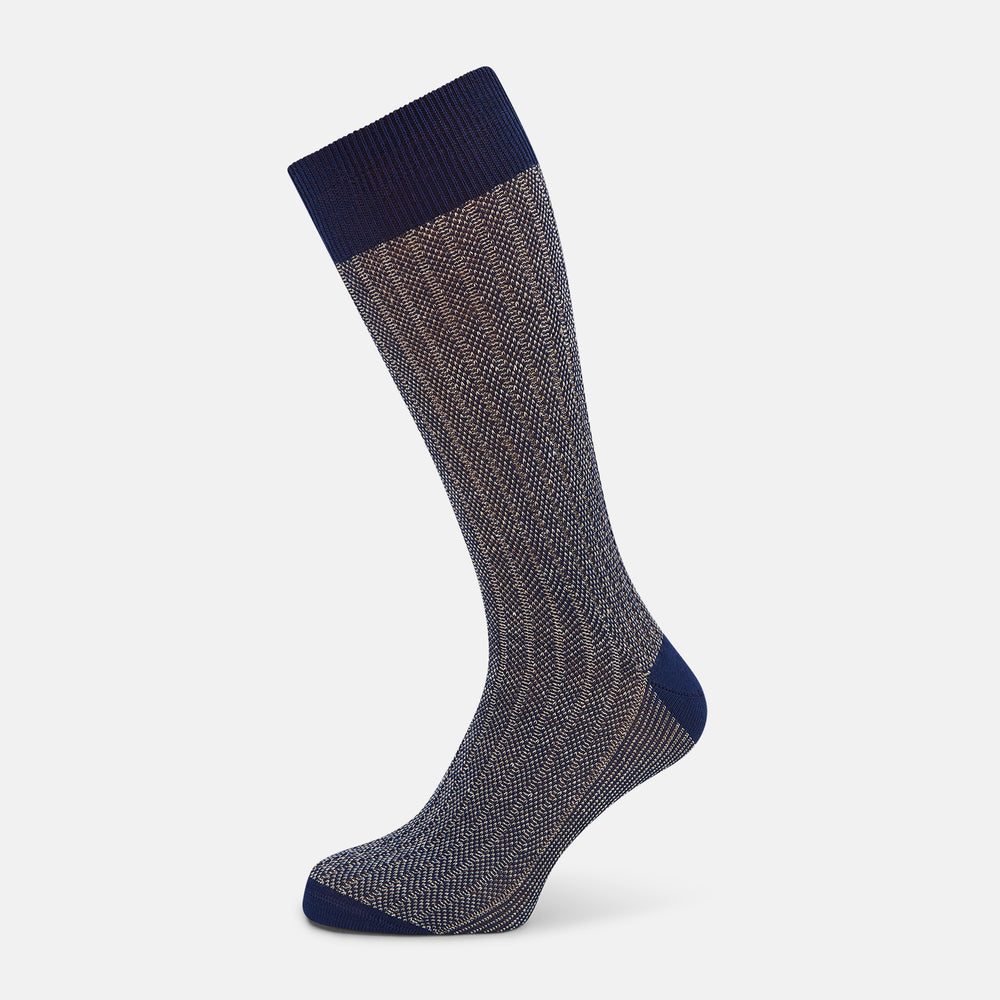 Denim Ribbed Cotton-Linen Mid-Length Socks 12