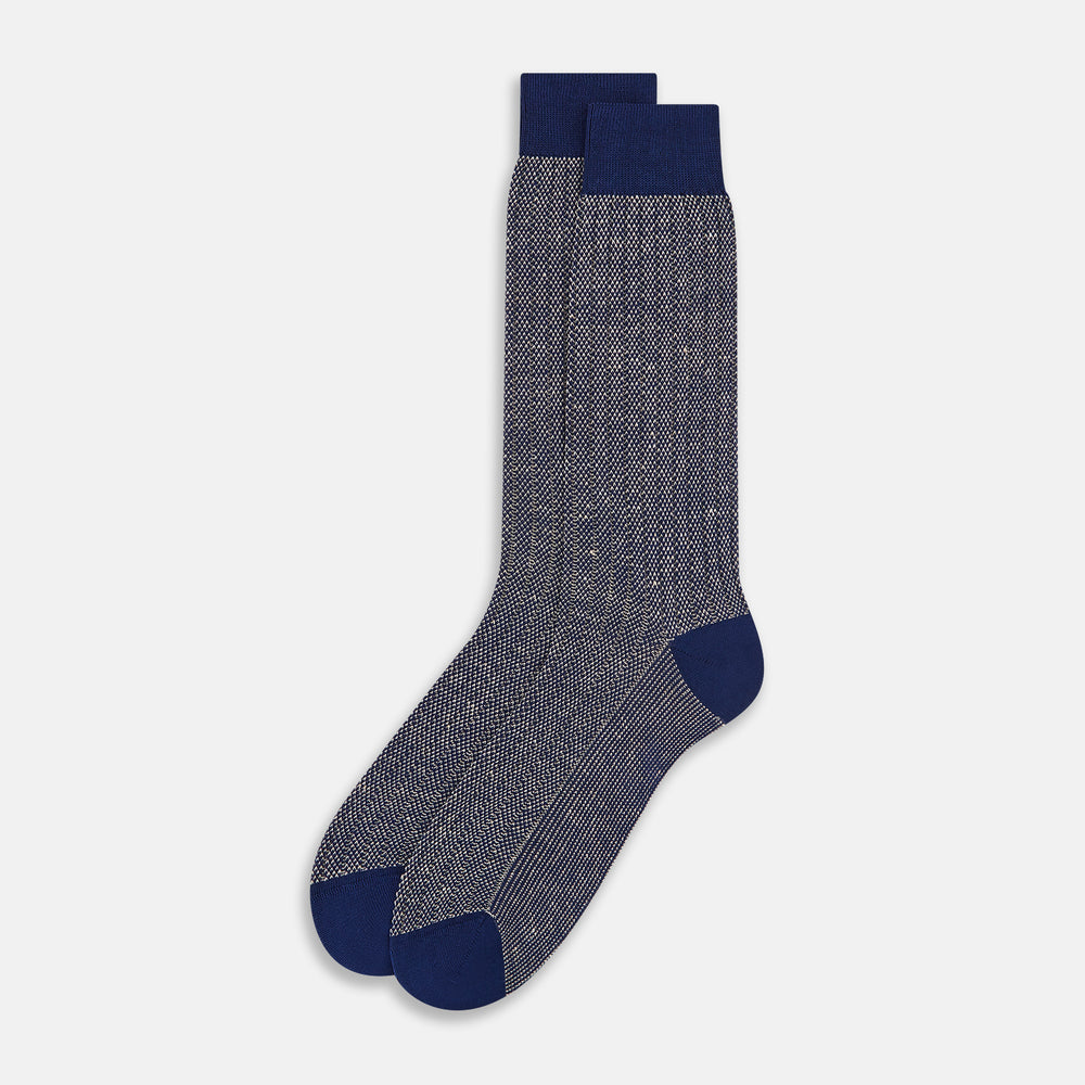 Denim Ribbed Cotton-Linen Mid-Length Socks 12