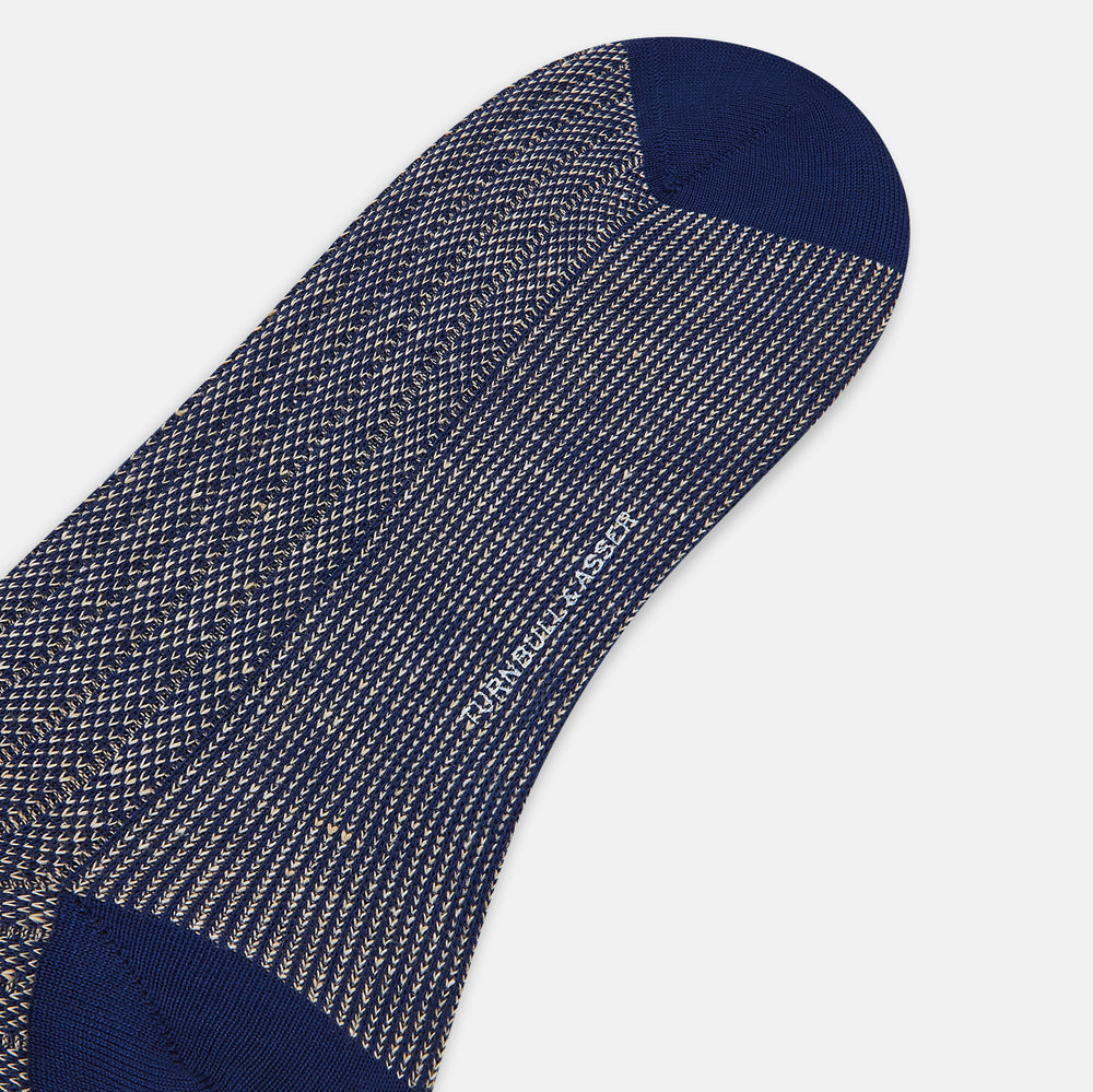 Denim Ribbed Cotton-Linen Mid-Length Socks 12