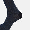 View 4 of product Navy Ribbed Cotton-Linen Mid-Length Socks 12