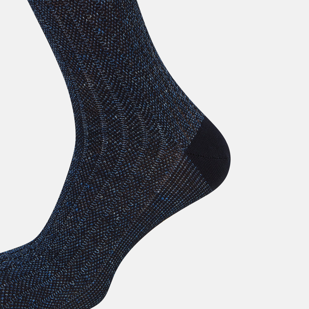Navy Ribbed Cotton-Linen Mid-Length Socks 12