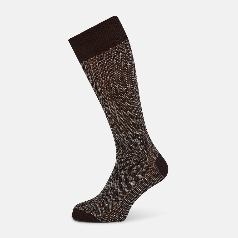 Dark Chocolate Ribbed Cotton-Linen Mid-Length Socks 12