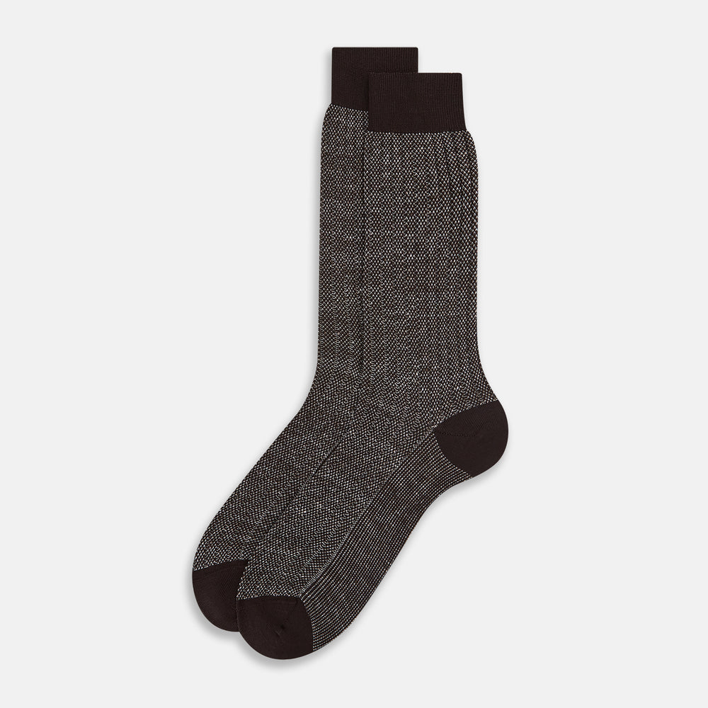 Dark Chocolate Ribbed Cotton-Linen Mid-Length Socks 12