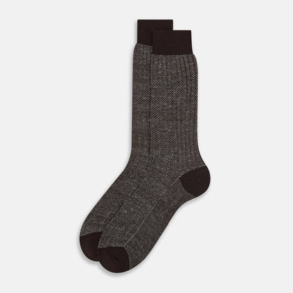 Dark Chocolate Ribbed Cotton-Linen Mid-Length Socks Image 1