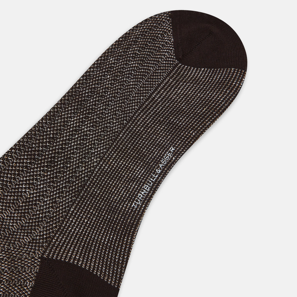 Dark Chocolate Ribbed Cotton-Linen Mid-Length Socks 12
