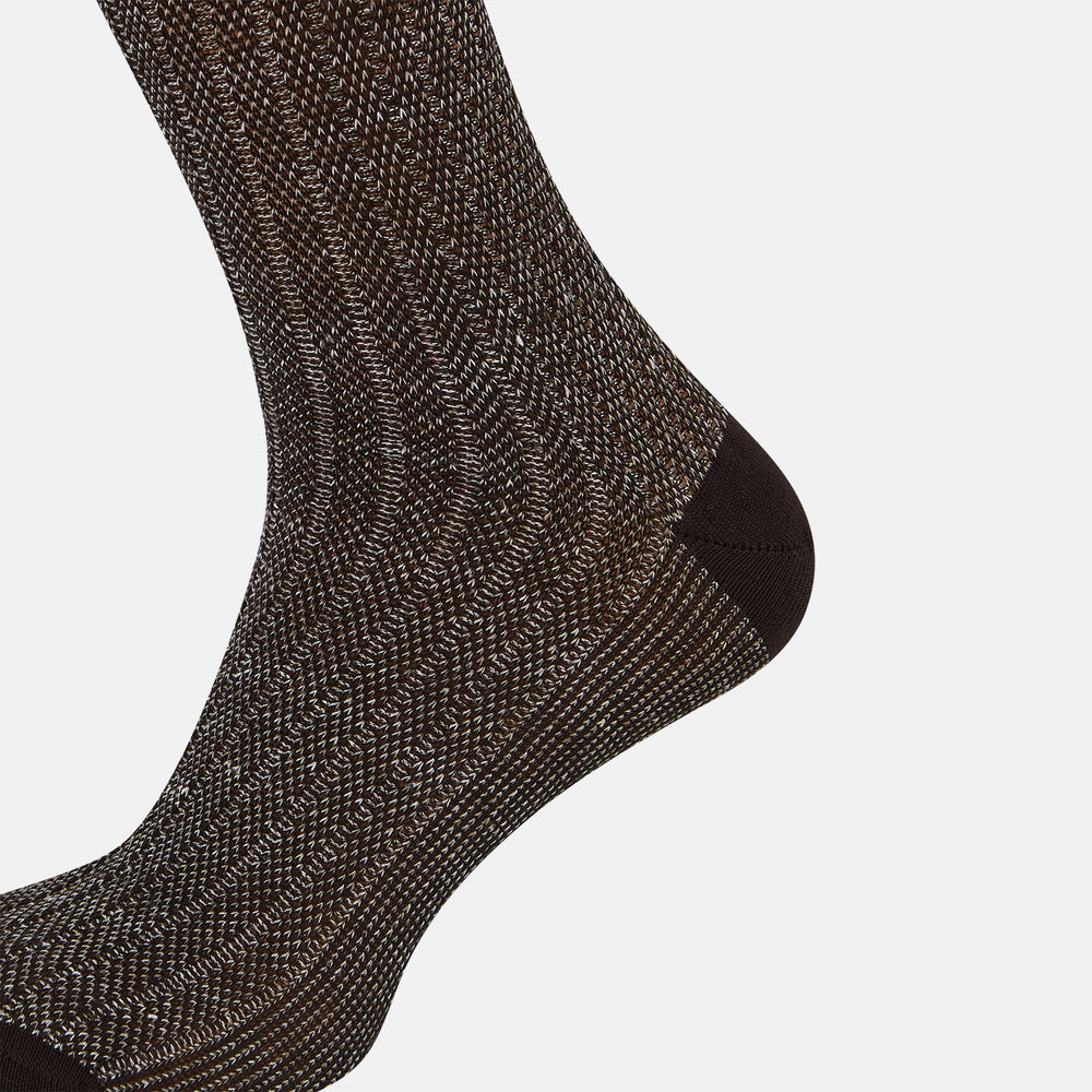 Dark Chocolate Ribbed Cotton-Linen Mid-Length Socks 12