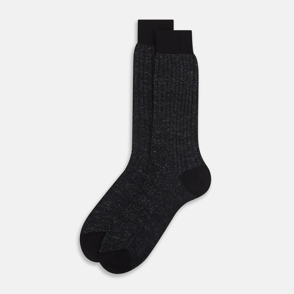Charcoal Ribbed Cotton-Linen Mid-Length Socks 11+