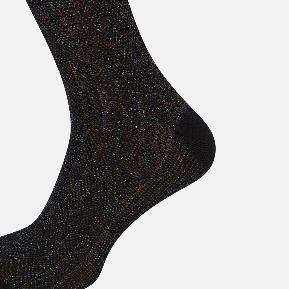 Charcoal Ribbed Cotton-Linen Mid-Length Socks 11+
