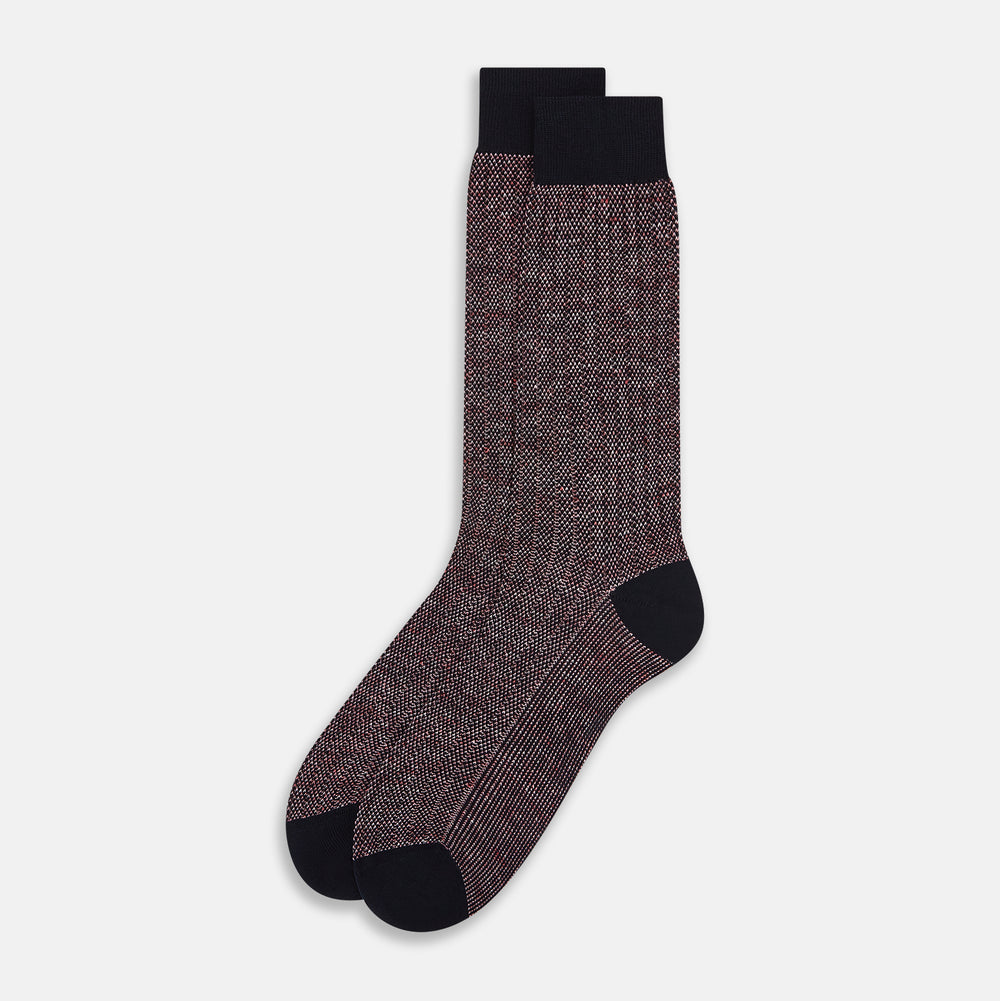 Burgundy Ribbed Cotton-Linen Mid-Length Socks 13