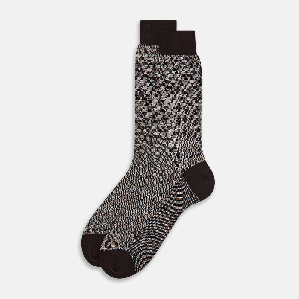 Pine Cone Harlequin Cotton-Linen Mid-Length Socks 13