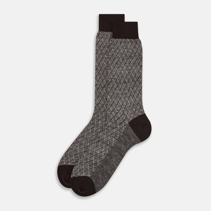 Pine Cone Harlequin Cotton-Linen Mid-Length Socks Image 1