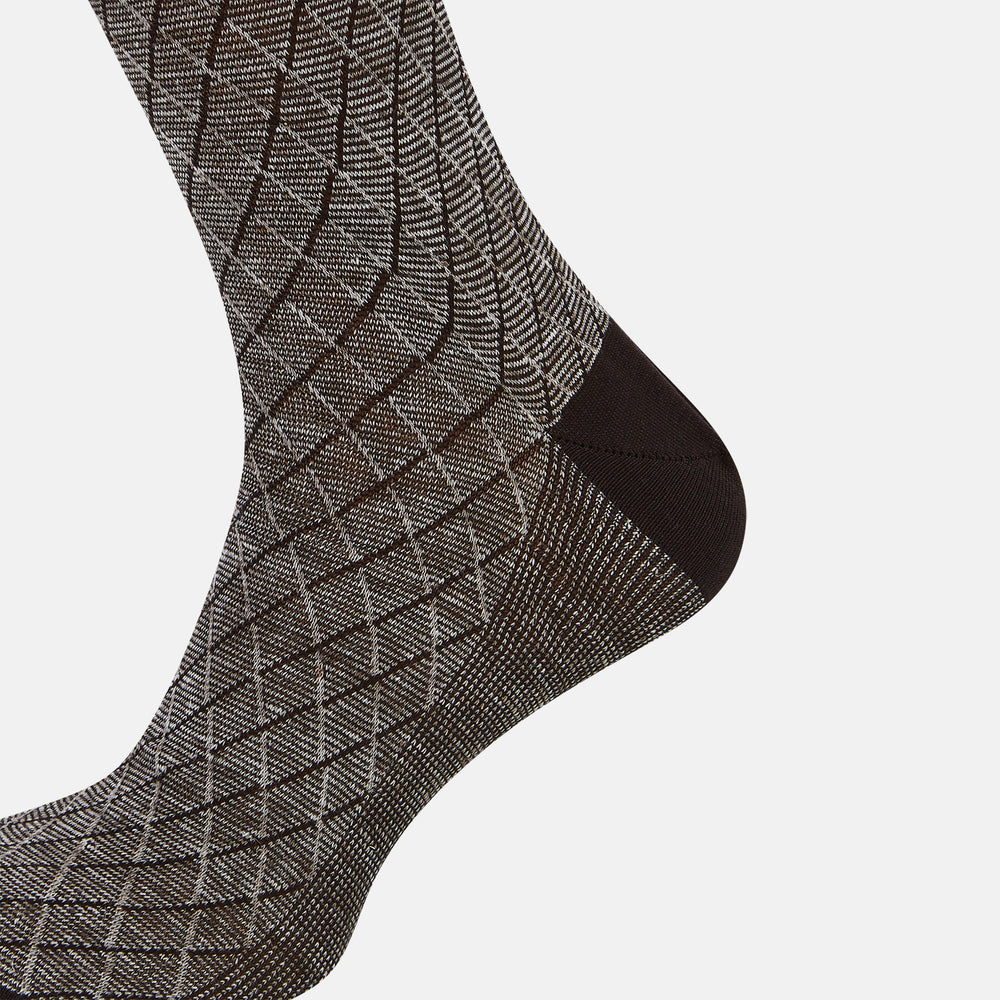 Pine Cone Harlequin Cotton-Linen Mid-Length Socks 13