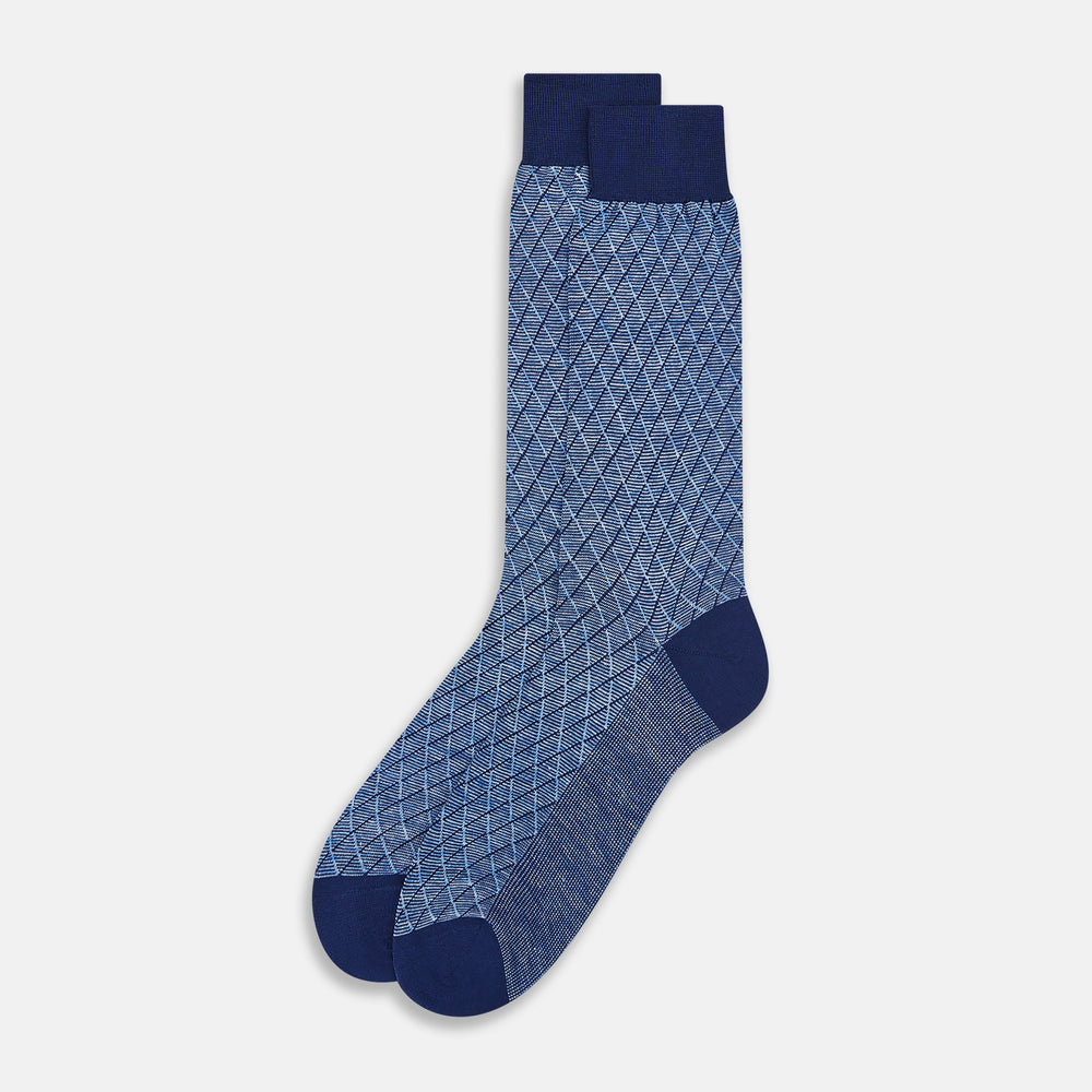 Azzurro Harlequin Cotton-Linen Mid-Length Socks 10+