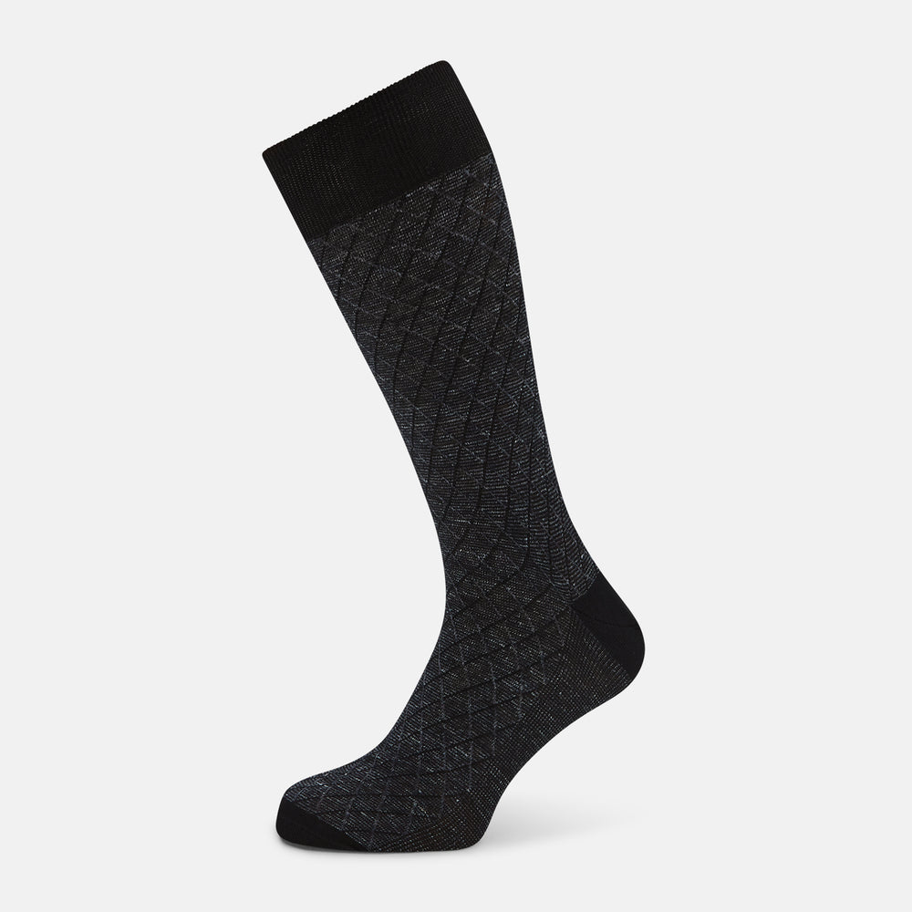 Charcoal Harlequin Cotton-Linen Mid-Length Socks 11+