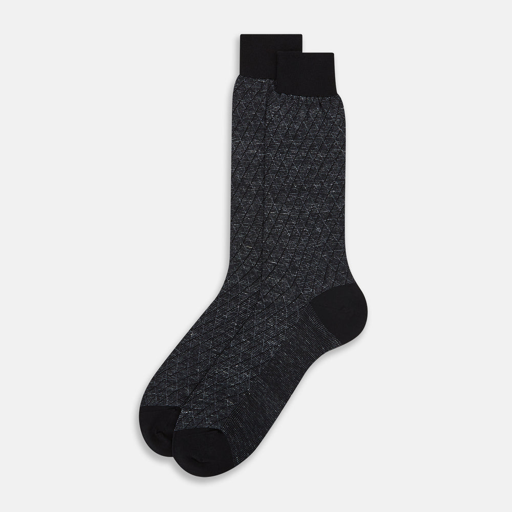 Charcoal Harlequin Cotton-Linen Mid-Length Socks 11+